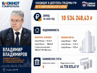 Губернатор Ставрополья задекларировал 10,5 млн рублей дохода